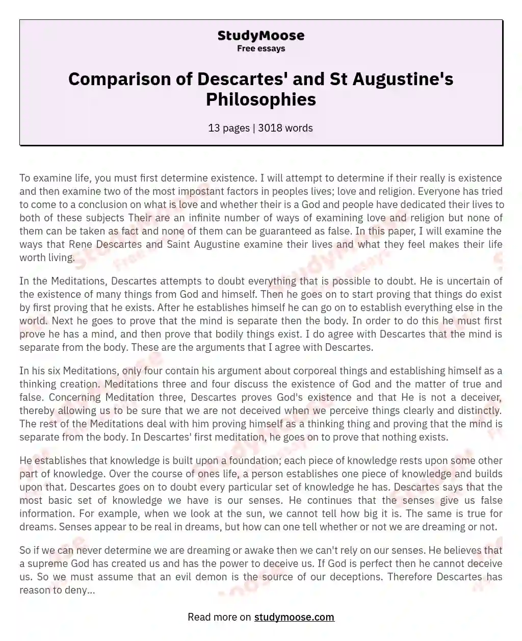 Comparison of Descartes' and St Augustine's Philosophies essay