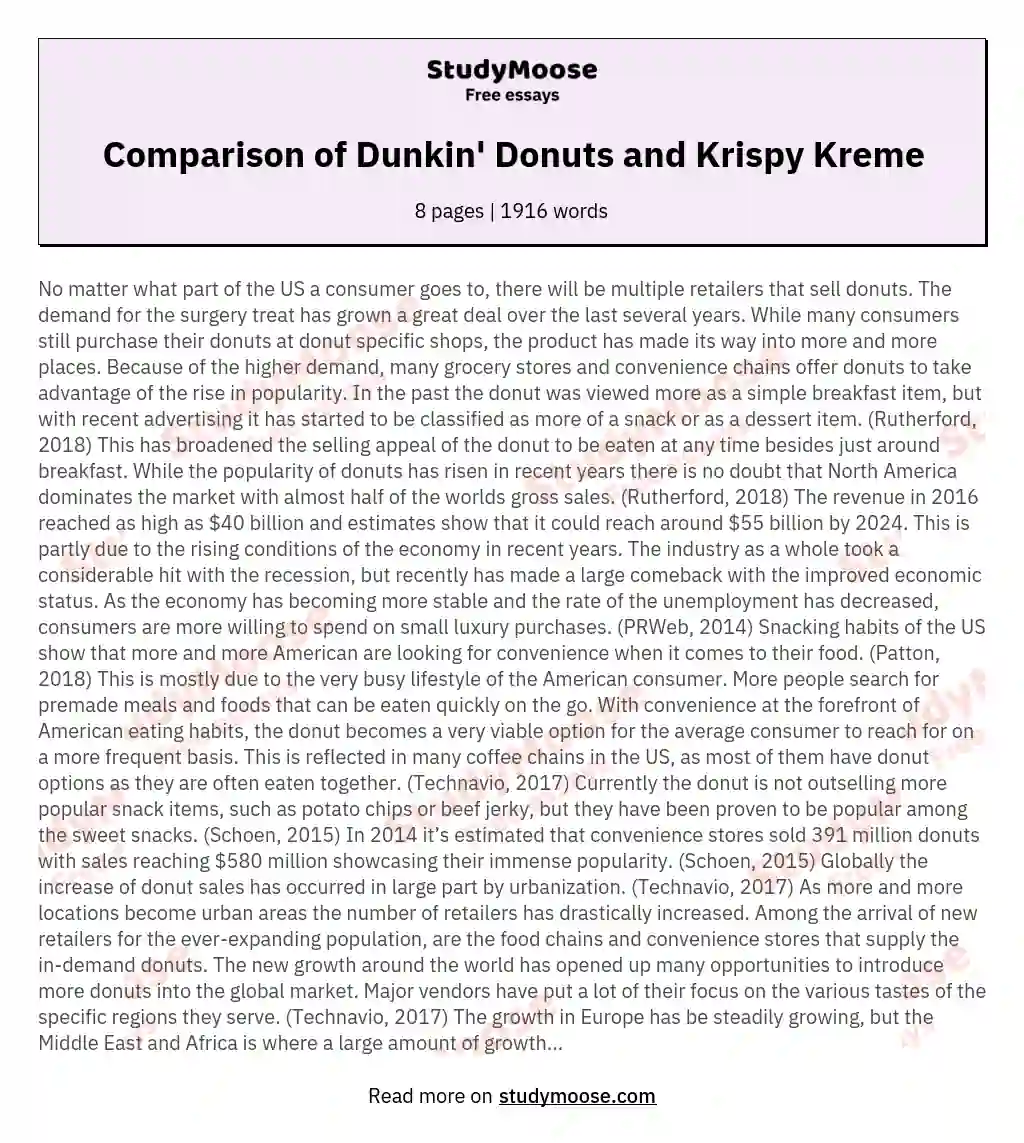 Comparison of Dunkin' Donuts and Krispy Kreme essay