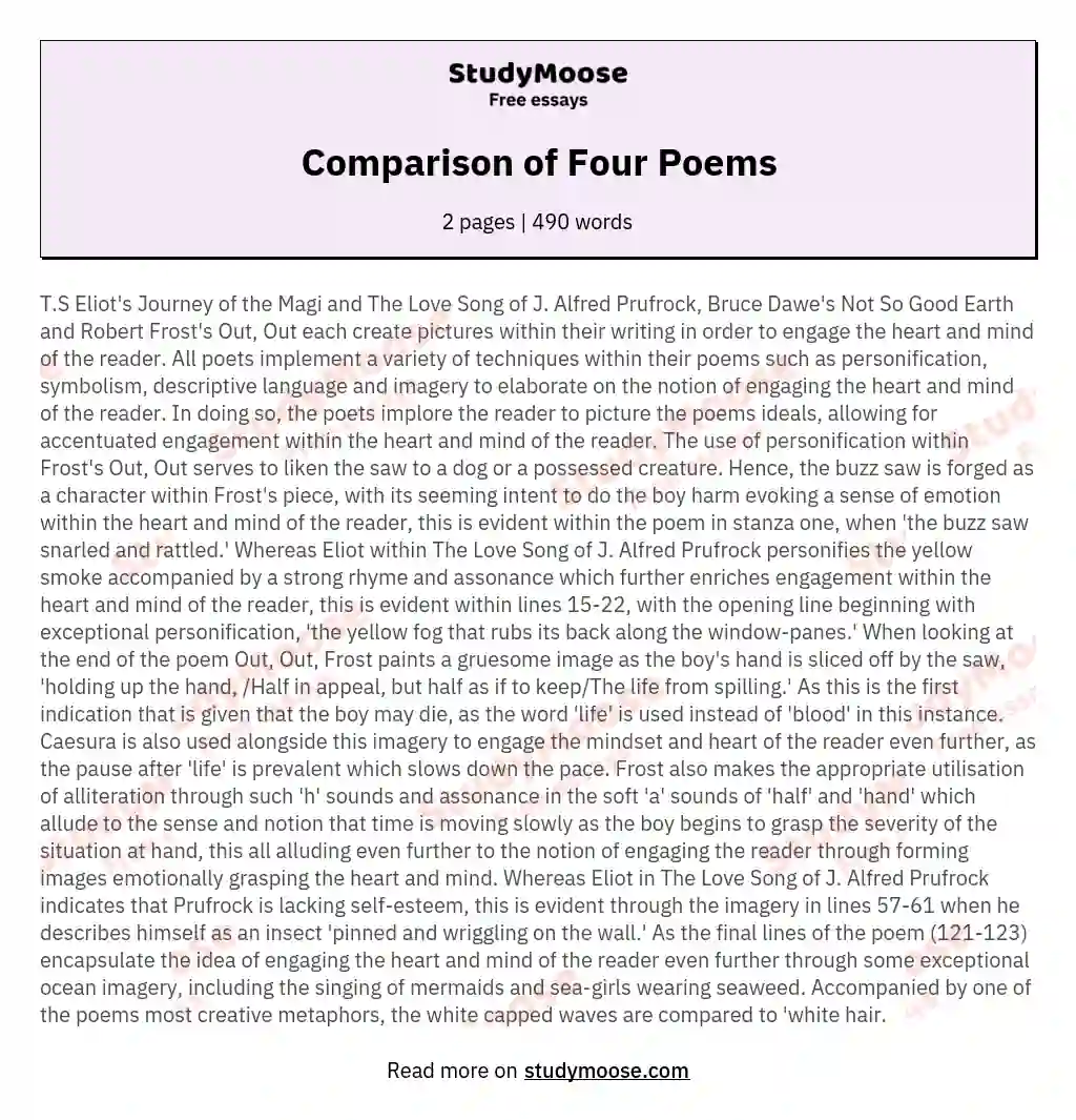Comparison of Four Poems essay