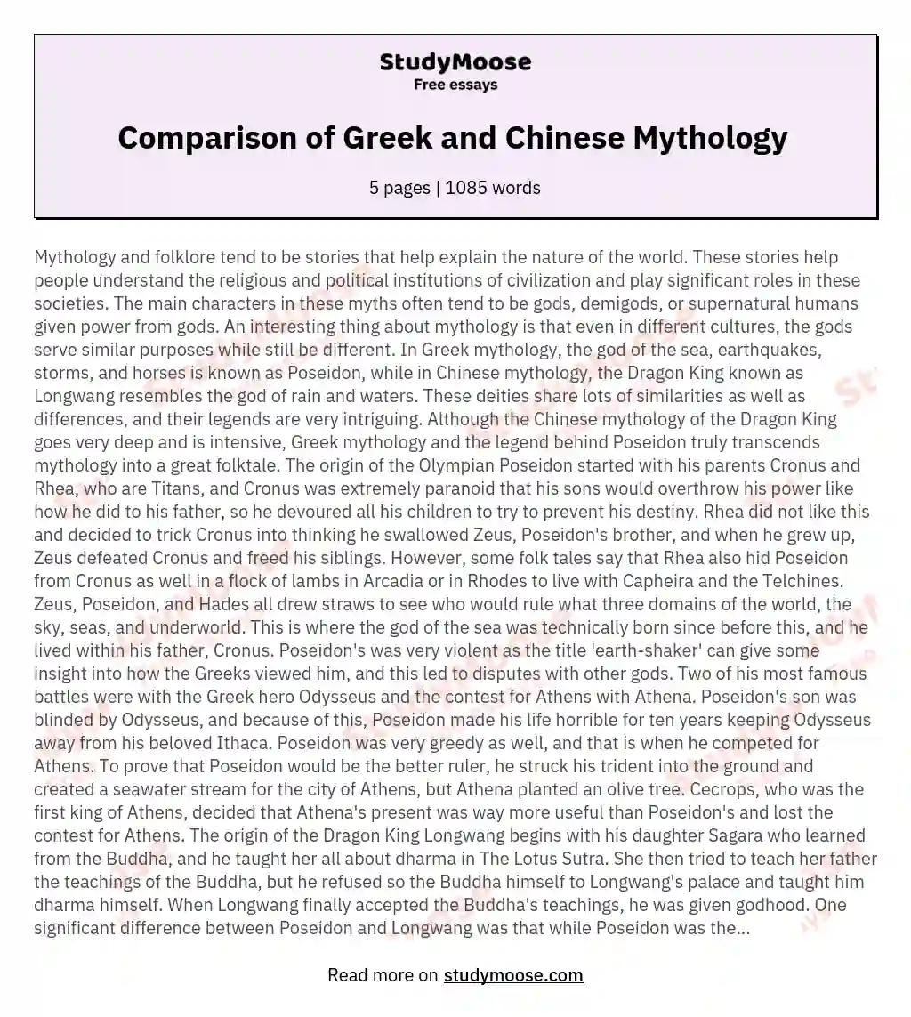 Comparison of Greek and Chinese Mythology  essay