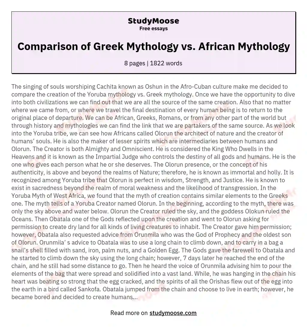 Comparison of Greek Mythology vs. African Mythology