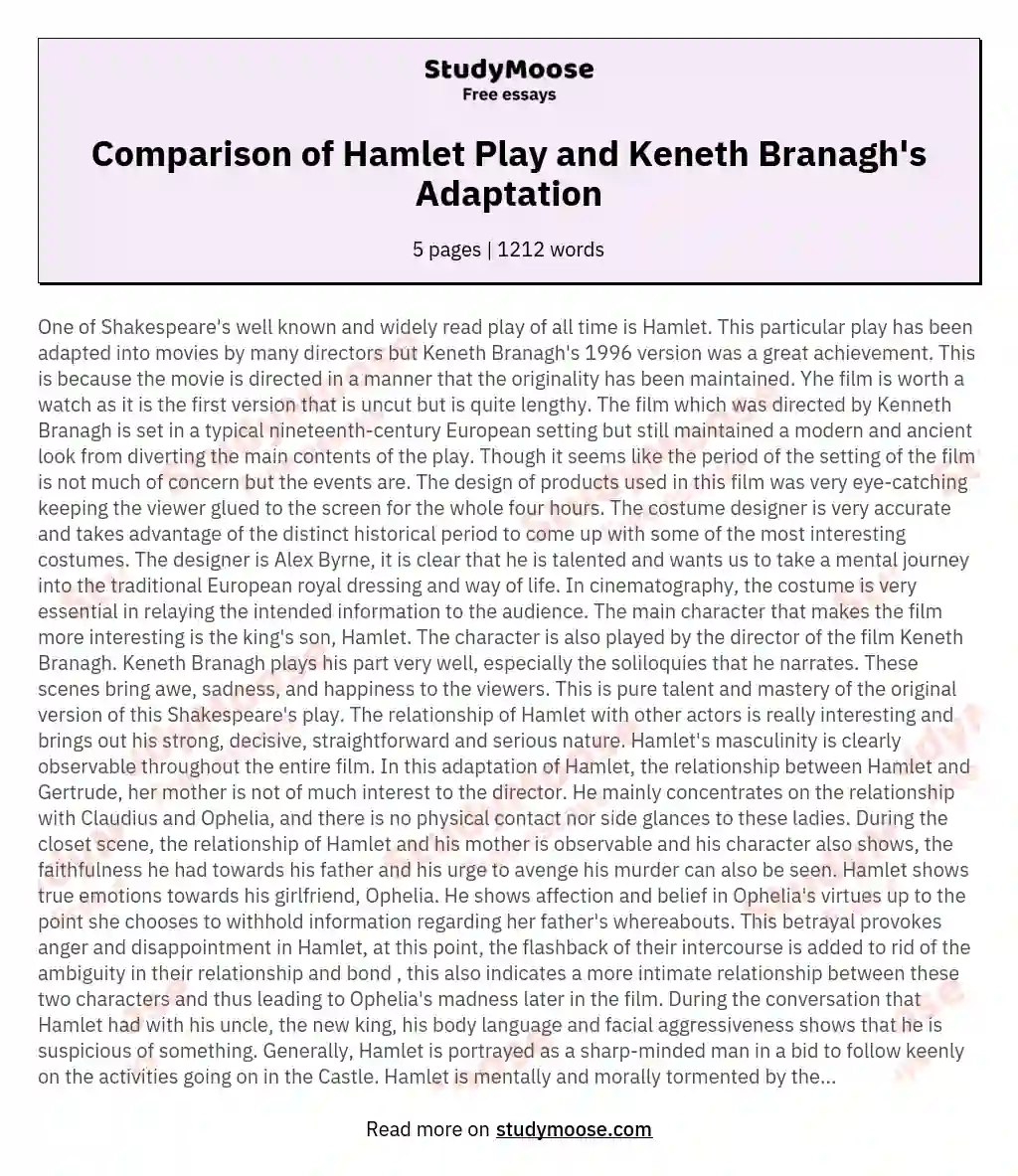 compare and contrast essay hamlet