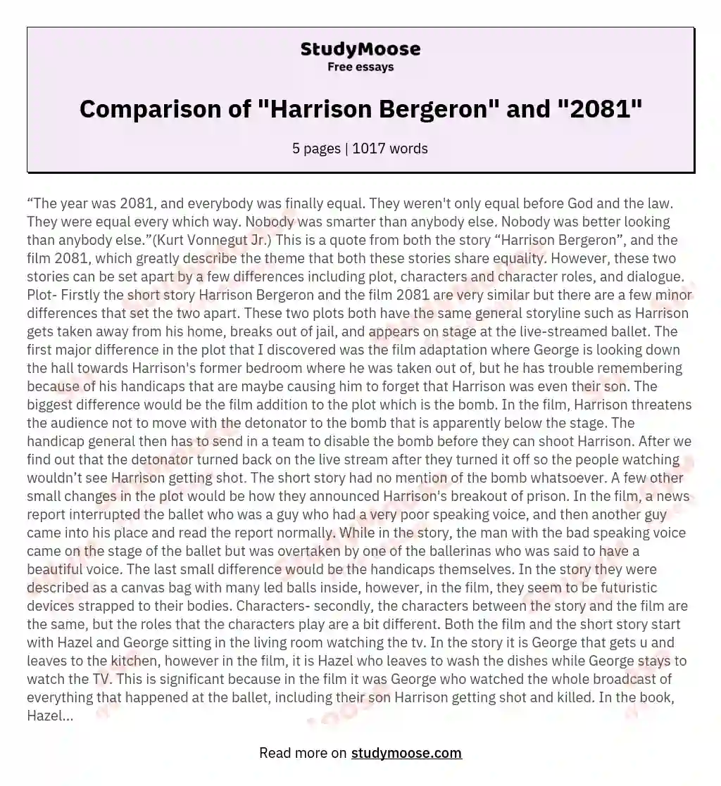 Comparison of "Harrison Bergeron" and "2081" essay