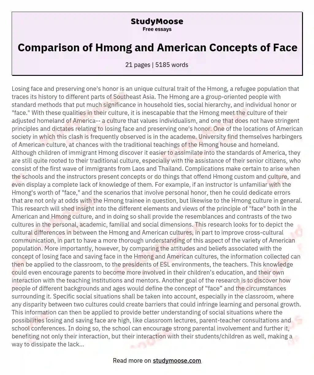 Comparison of Hmong and American Concepts of Face essay