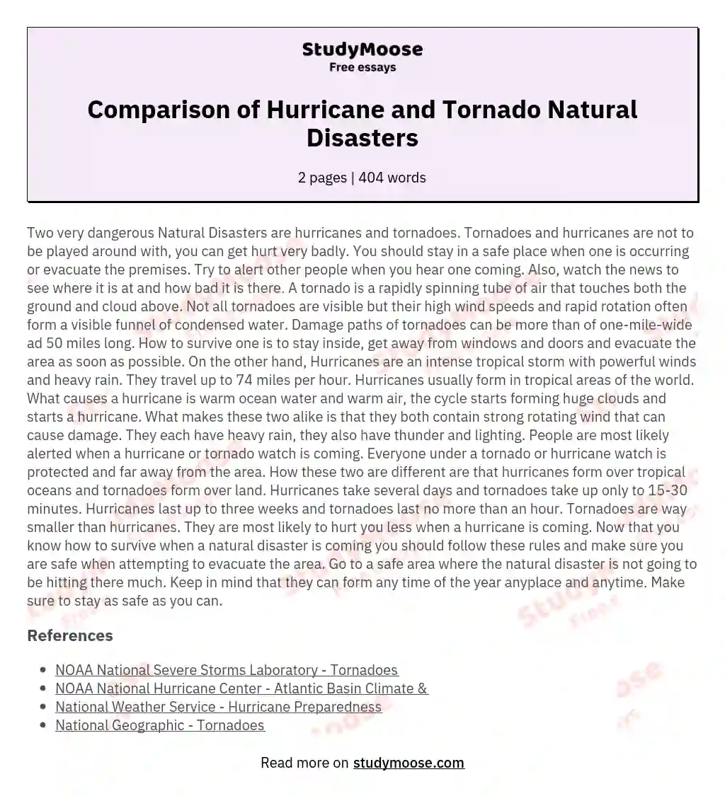Comparison of Hurricane and Tornado Natural Disasters essay