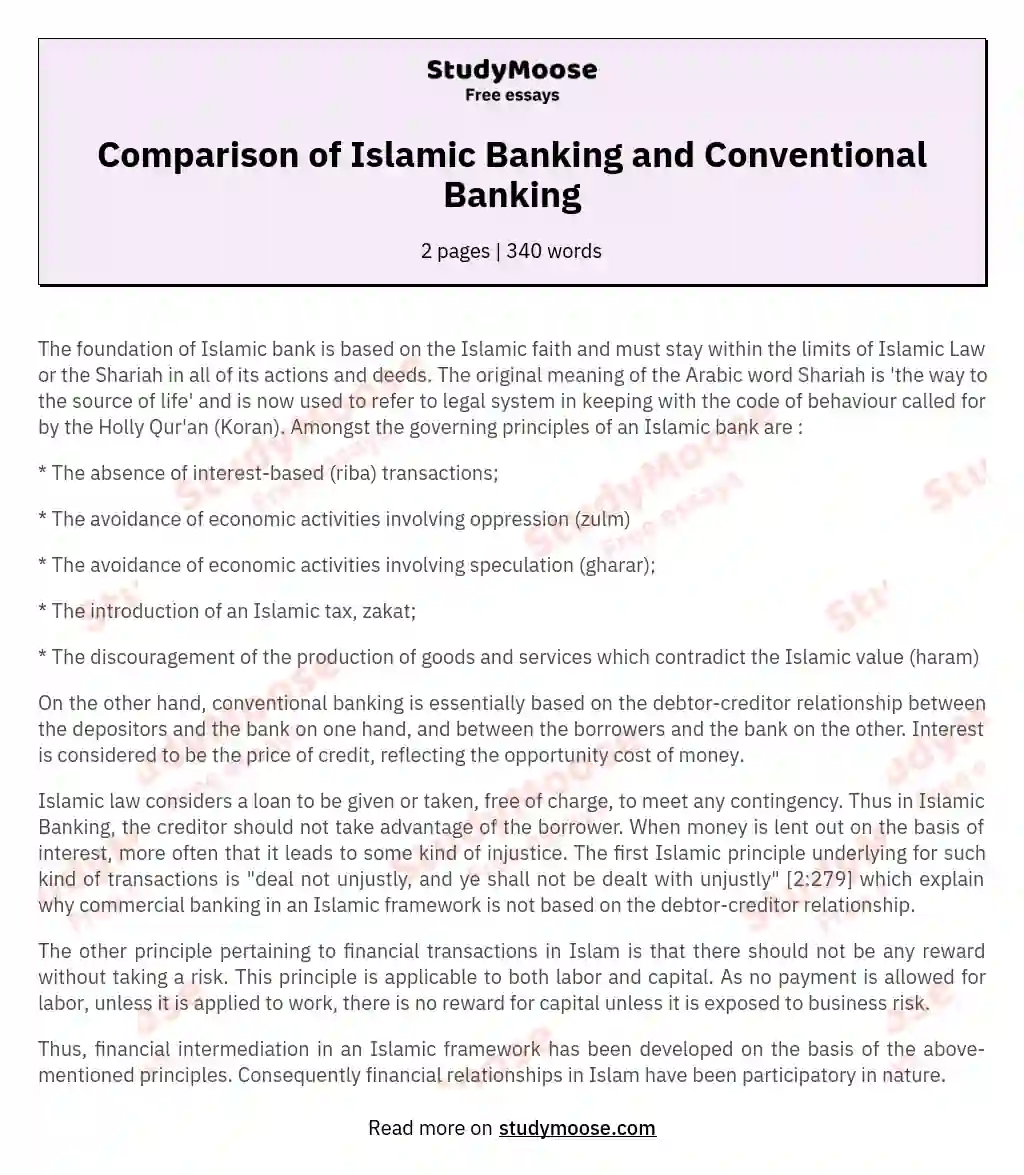 Comparison of Islamic Banking and Conventional Banking essay