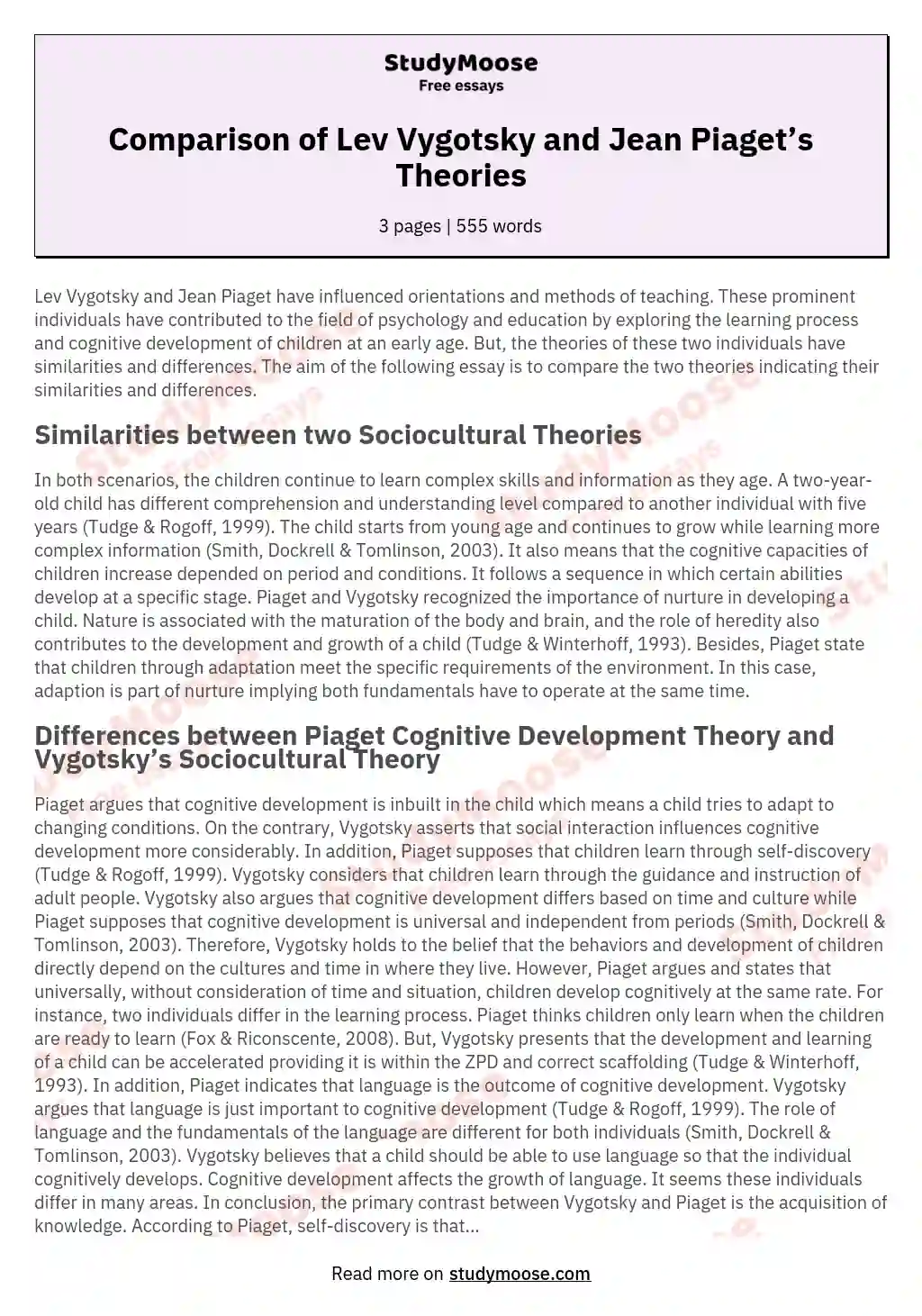 piaget and vygotsky theories of cognitive development