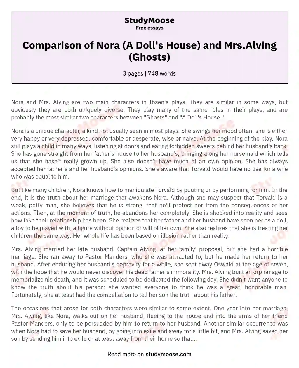 Comparison of Nora (A Doll's House) and Mrs.Alving (Ghosts)