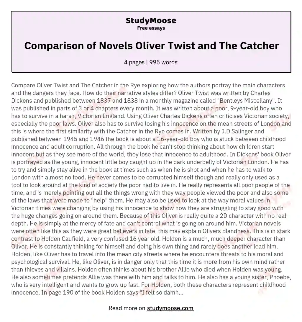 Comparison of Novels Oliver Twist and The Catcher