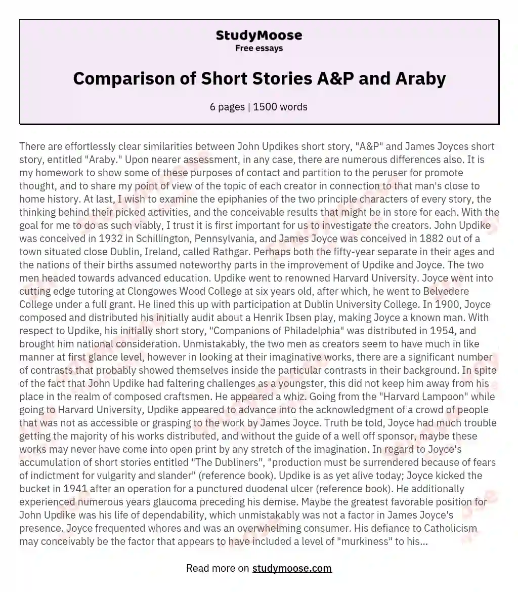 Comparison of Short Stories A&P and Araby essay