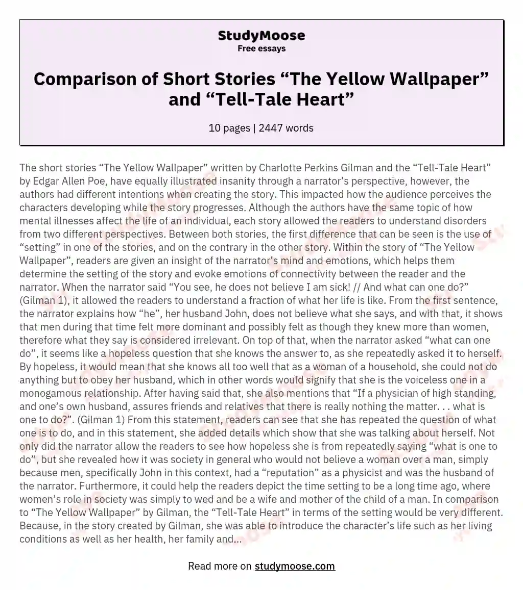 Comparison of Short Stories “The Yellow Wallpaper” and “Tell-Tale Heart” essay