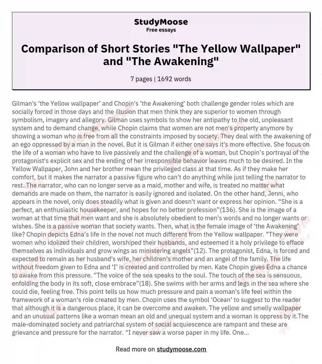 Comparison of Short Stories "The Yellow Wallpaper" and "The Awakening"