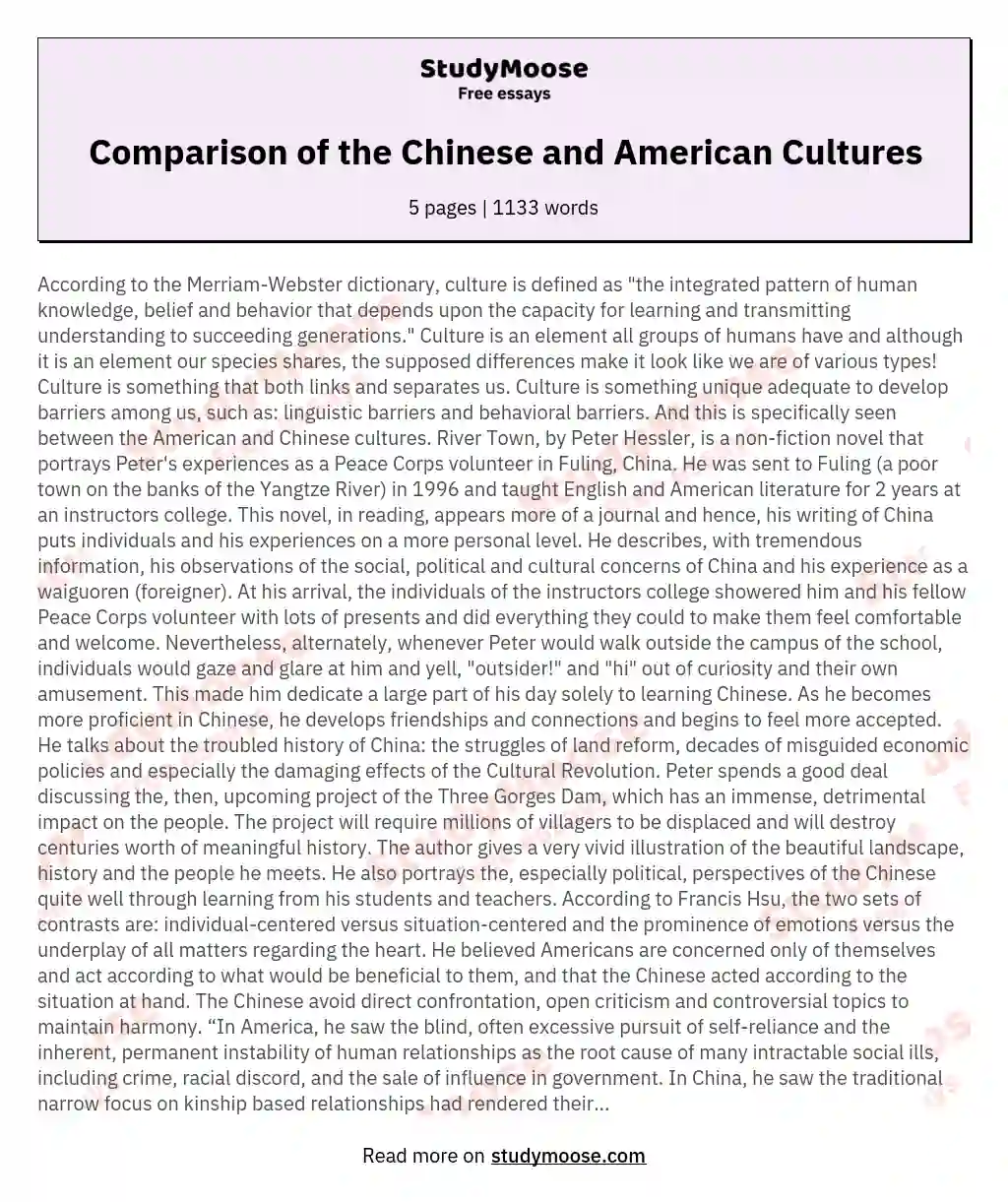 Comparison of the Chinese and American Cultures essay