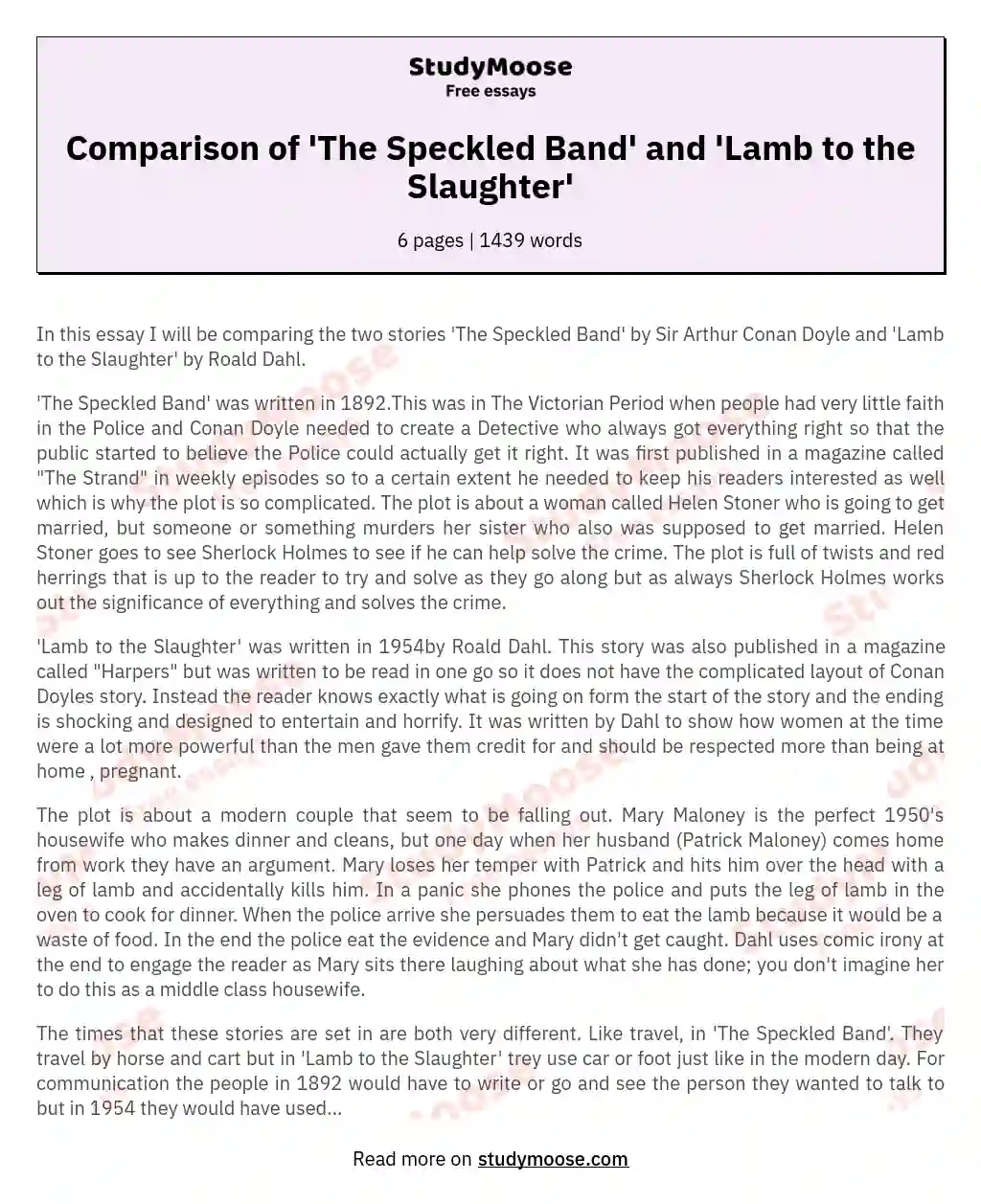 Comparison of 'The Speckled Band' and 'Lamb to the Slaughter'