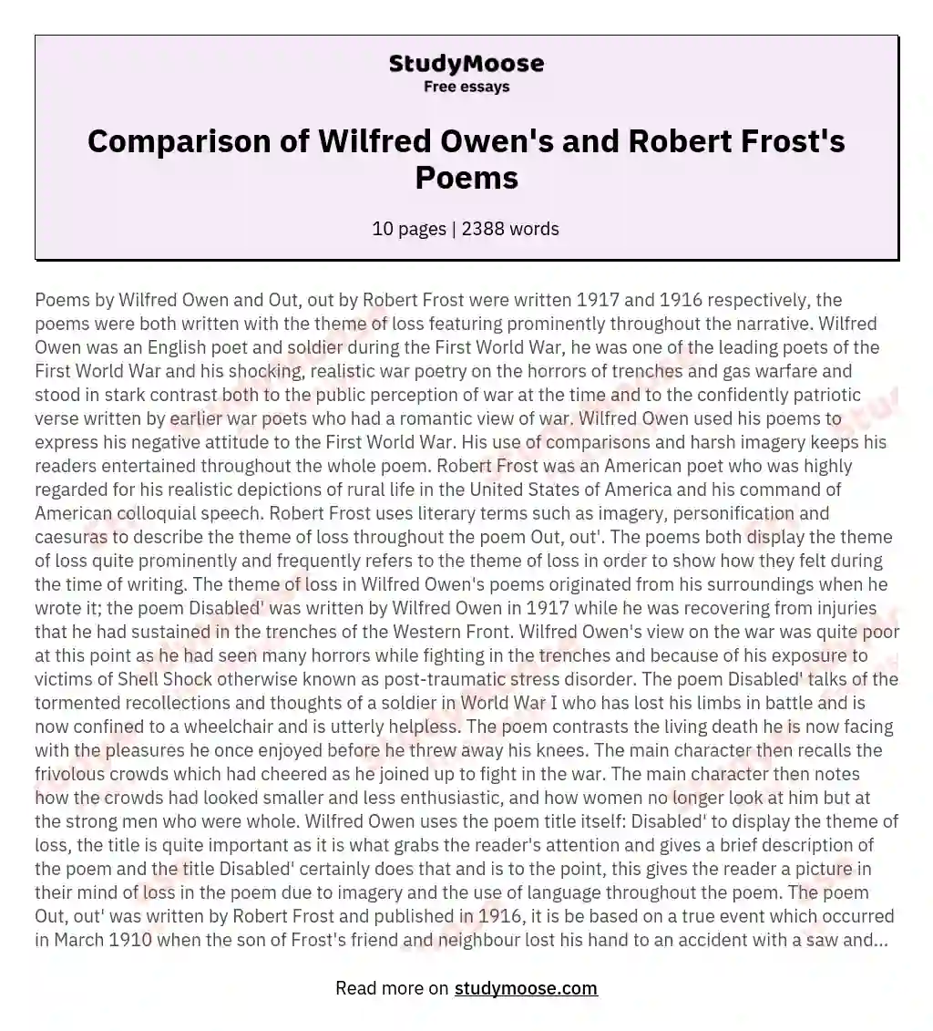 Comparison of Wilfred Owen's and Robert Frost's Poems