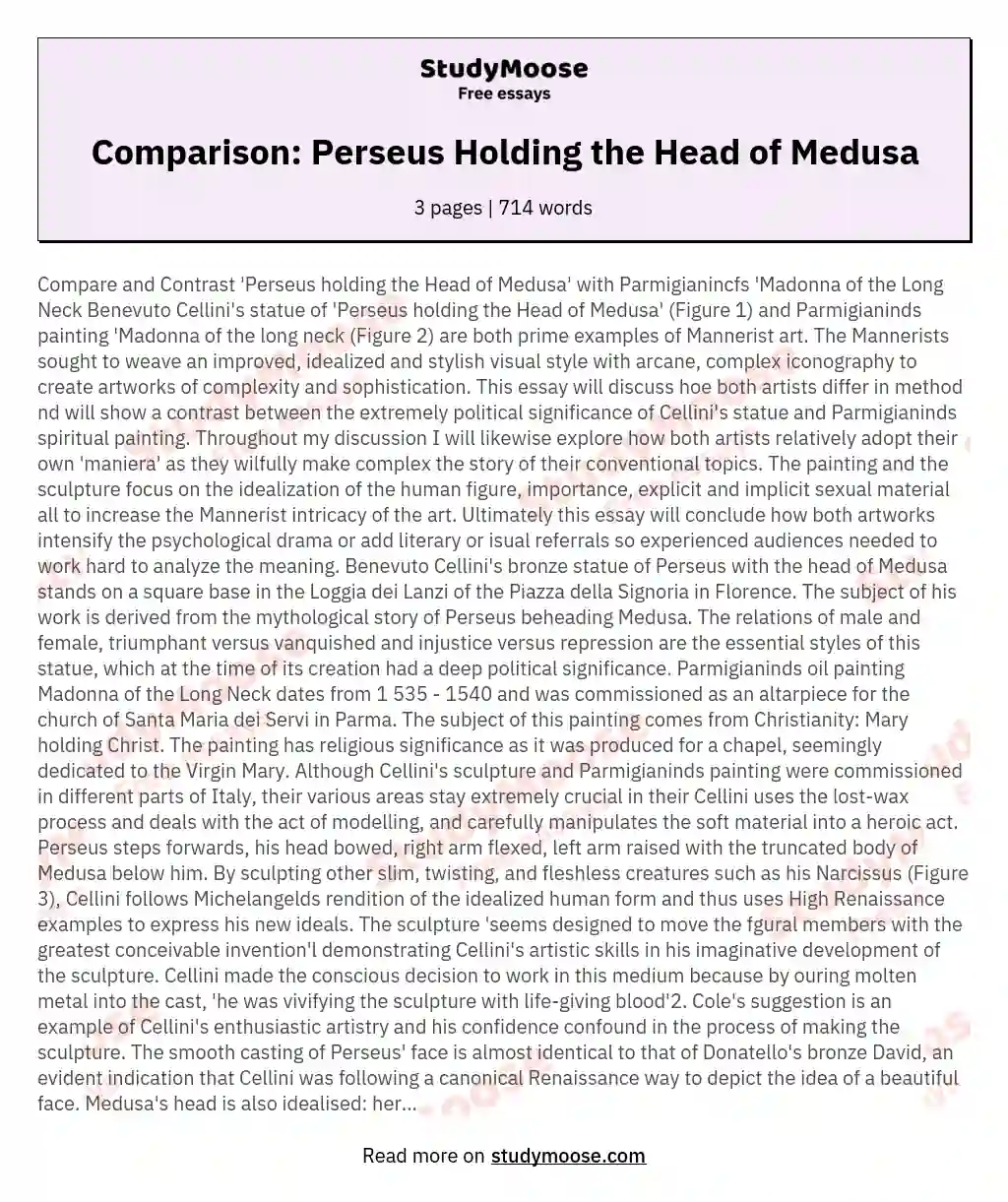 Comparison: Perseus Holding the Head of Medusa essay