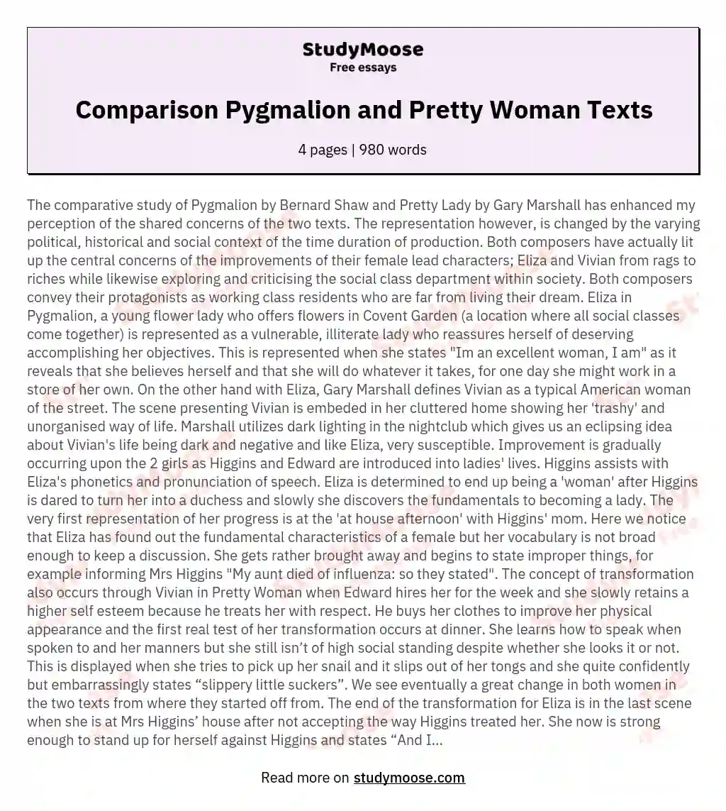 Comparison Pygmalion and Pretty Woman Texts essay