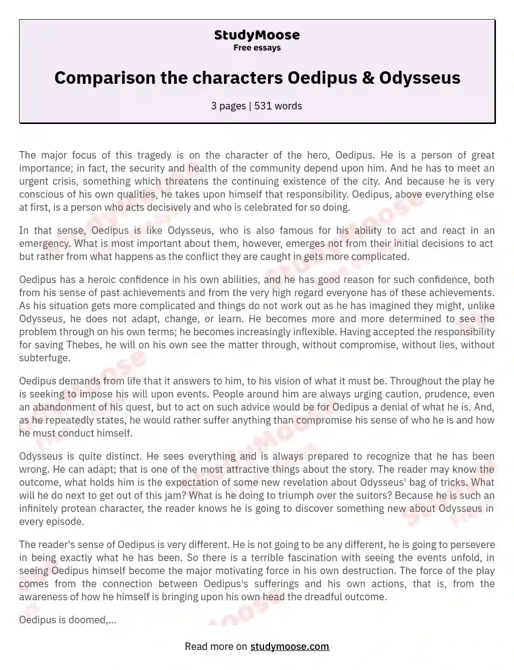 Comparison the characters Oedipus & Odysseus essay