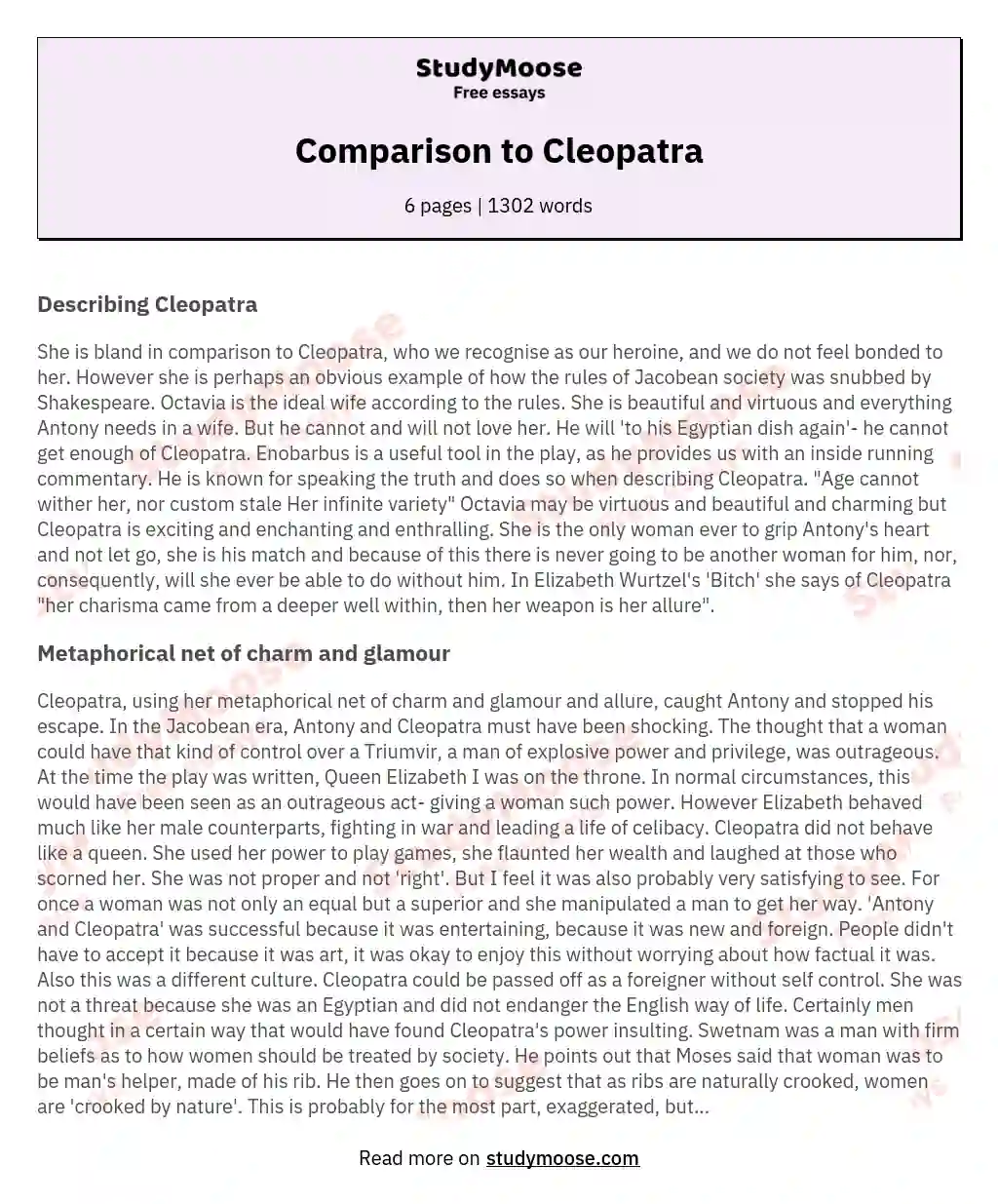 Comparison to Cleopatra