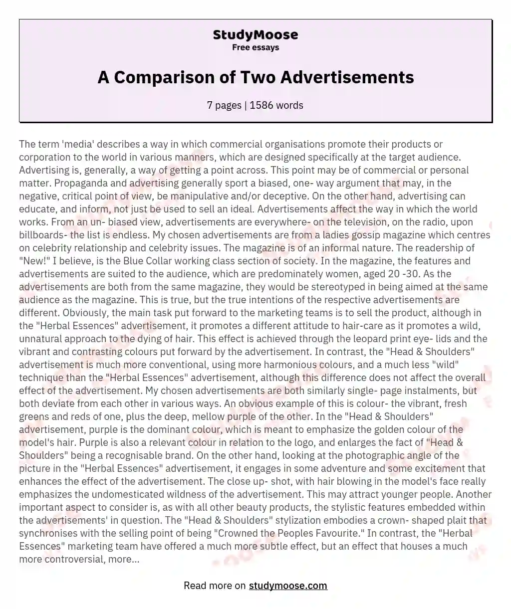 A Comparison of Two Advertisements essay