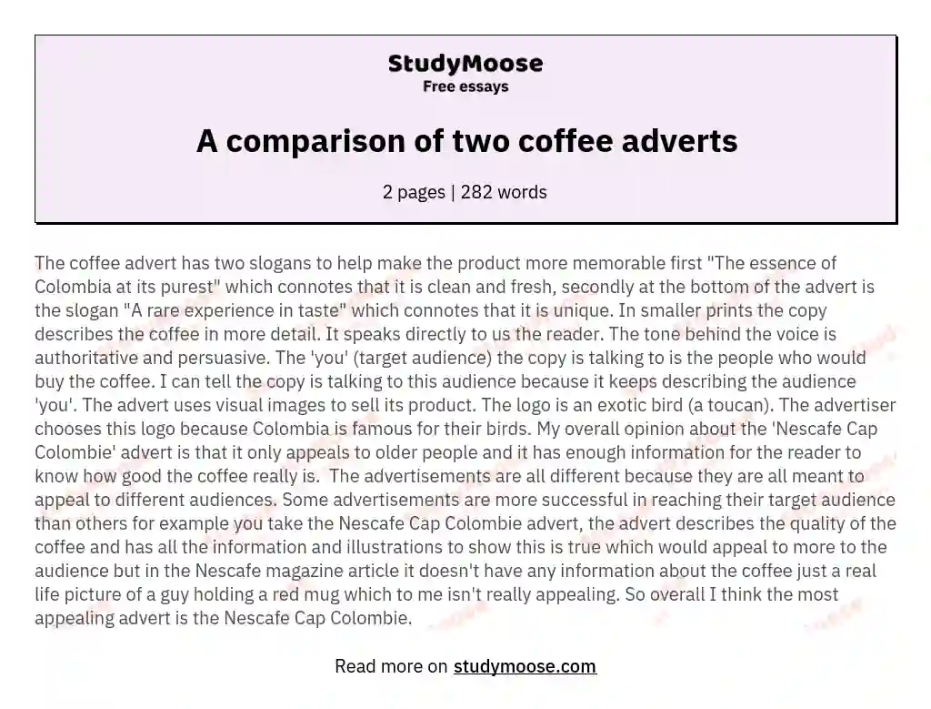 A comparison of two coffee adverts essay