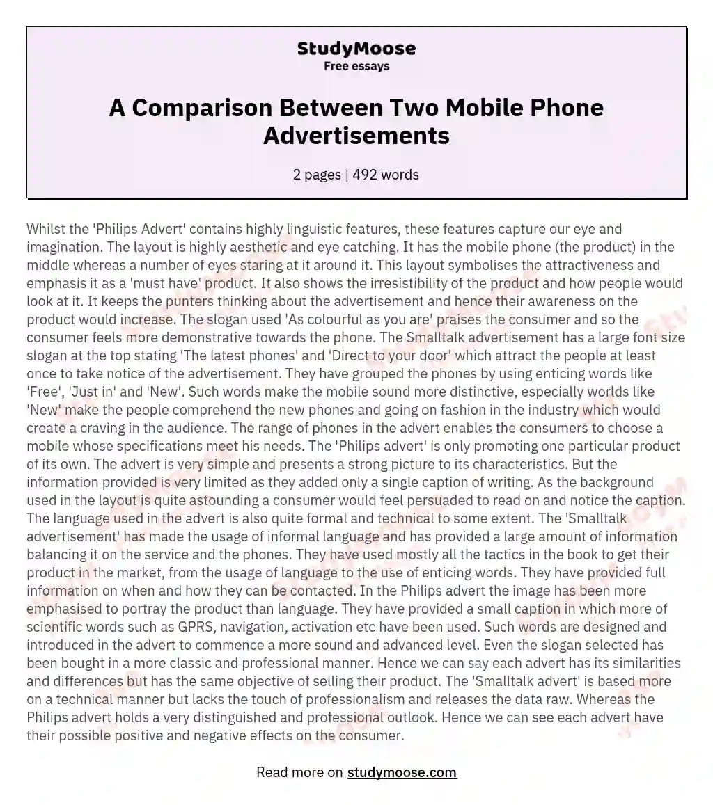 A Comparison Between Two Mobile Phone Advertisements essay
