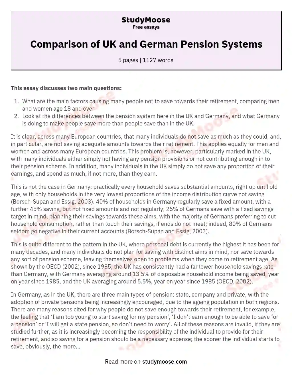Comparison of UK and German Pension Systems essay