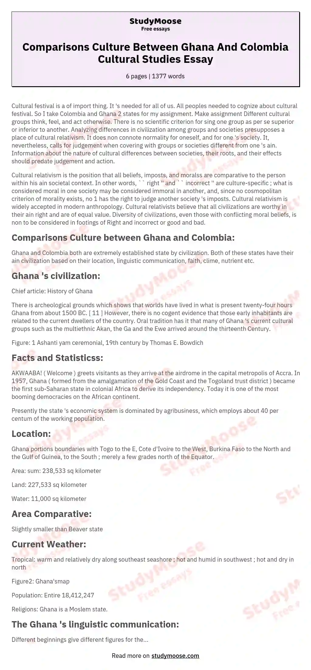 Comparisons Culture Between Ghana And Colombia Cultural Studies Essay