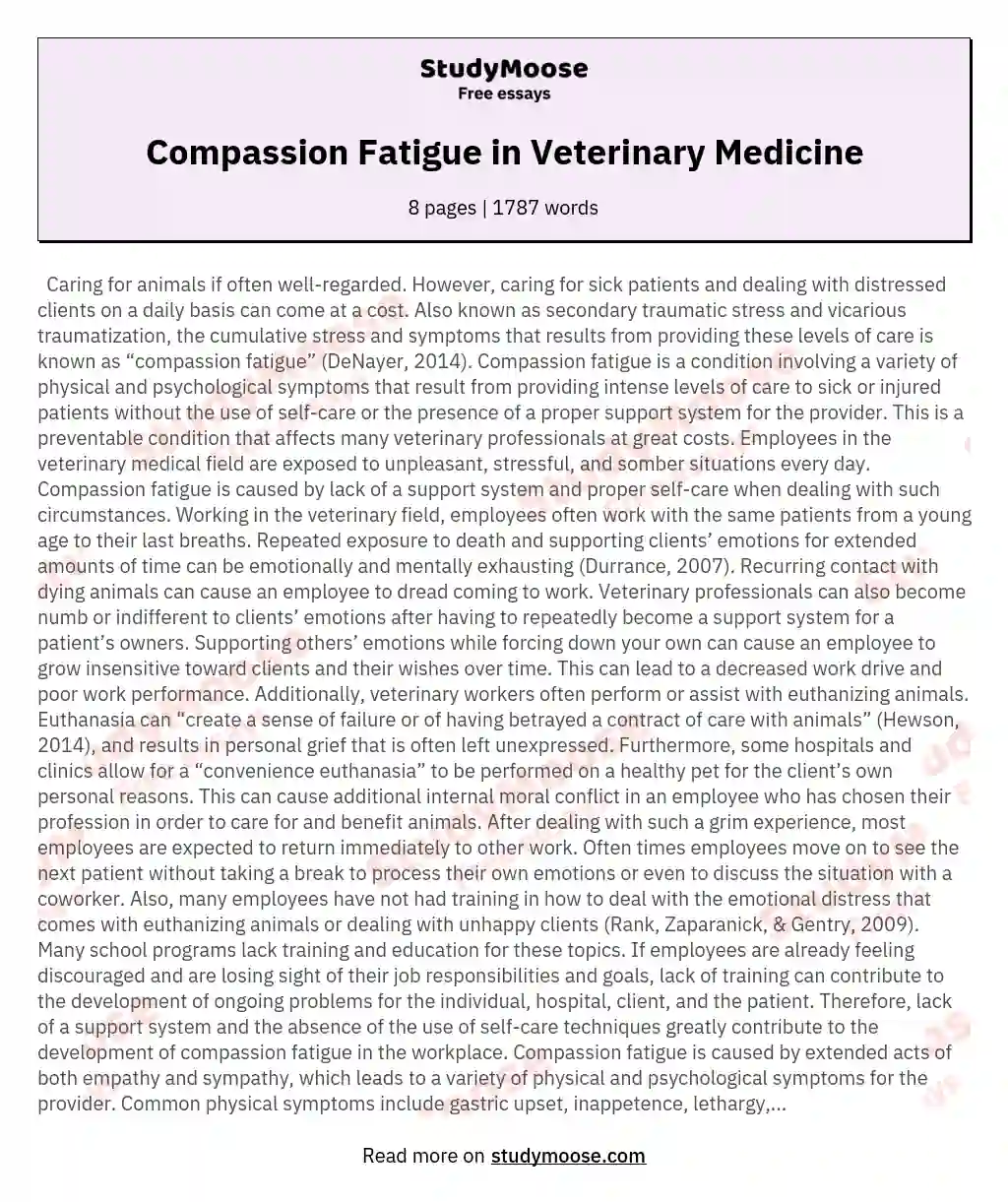 Compassion Fatigue in Veterinary Medicine