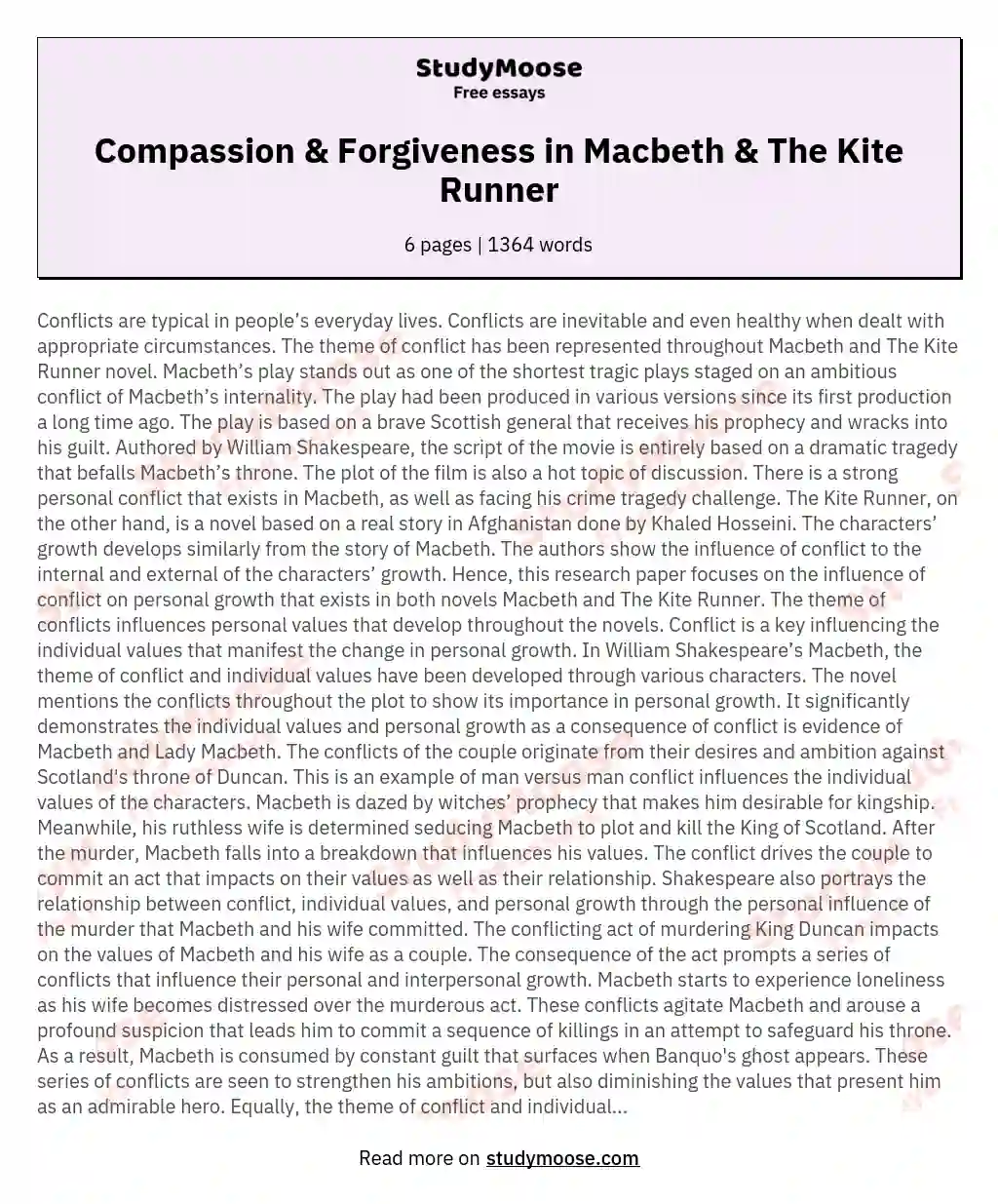 Compassion & Forgiveness in Macbeth & The Kite Runner