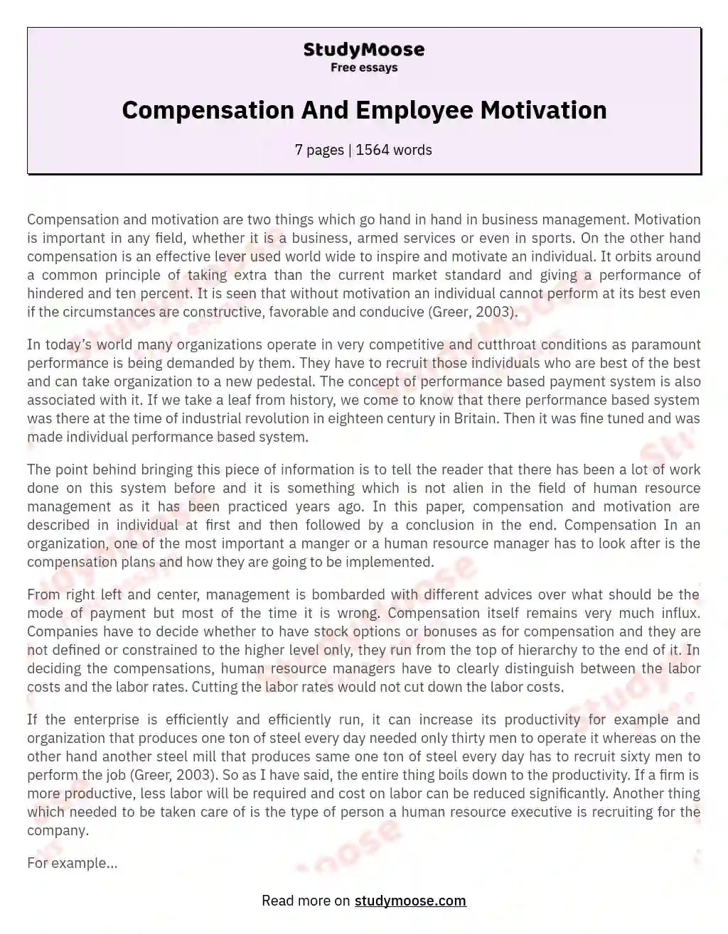 Compensation And Employee Motivation essay