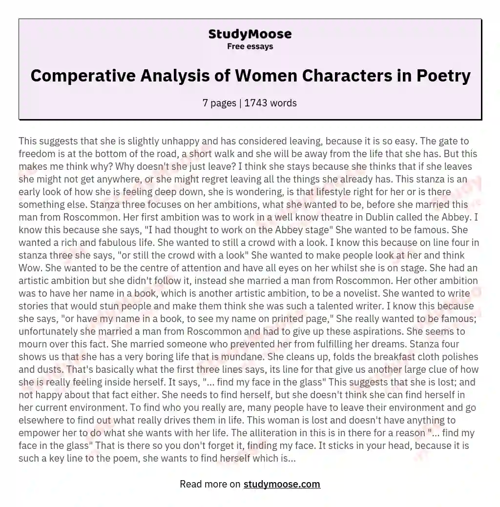 Comperative Analysis of Women Characters in Poetry essay