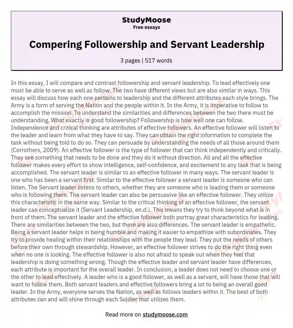 Compering Followership and Servant Leadership