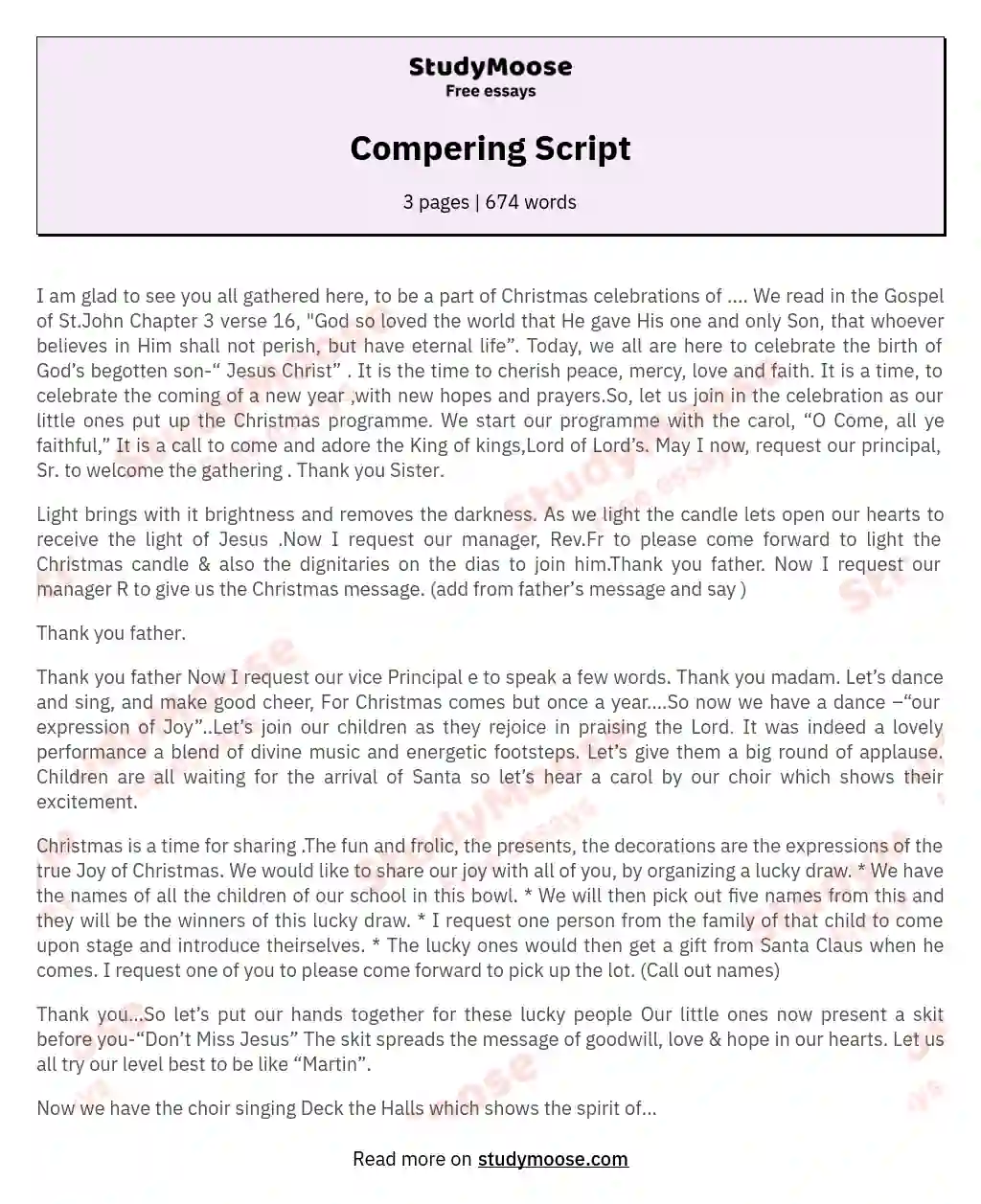 Compering Script essay