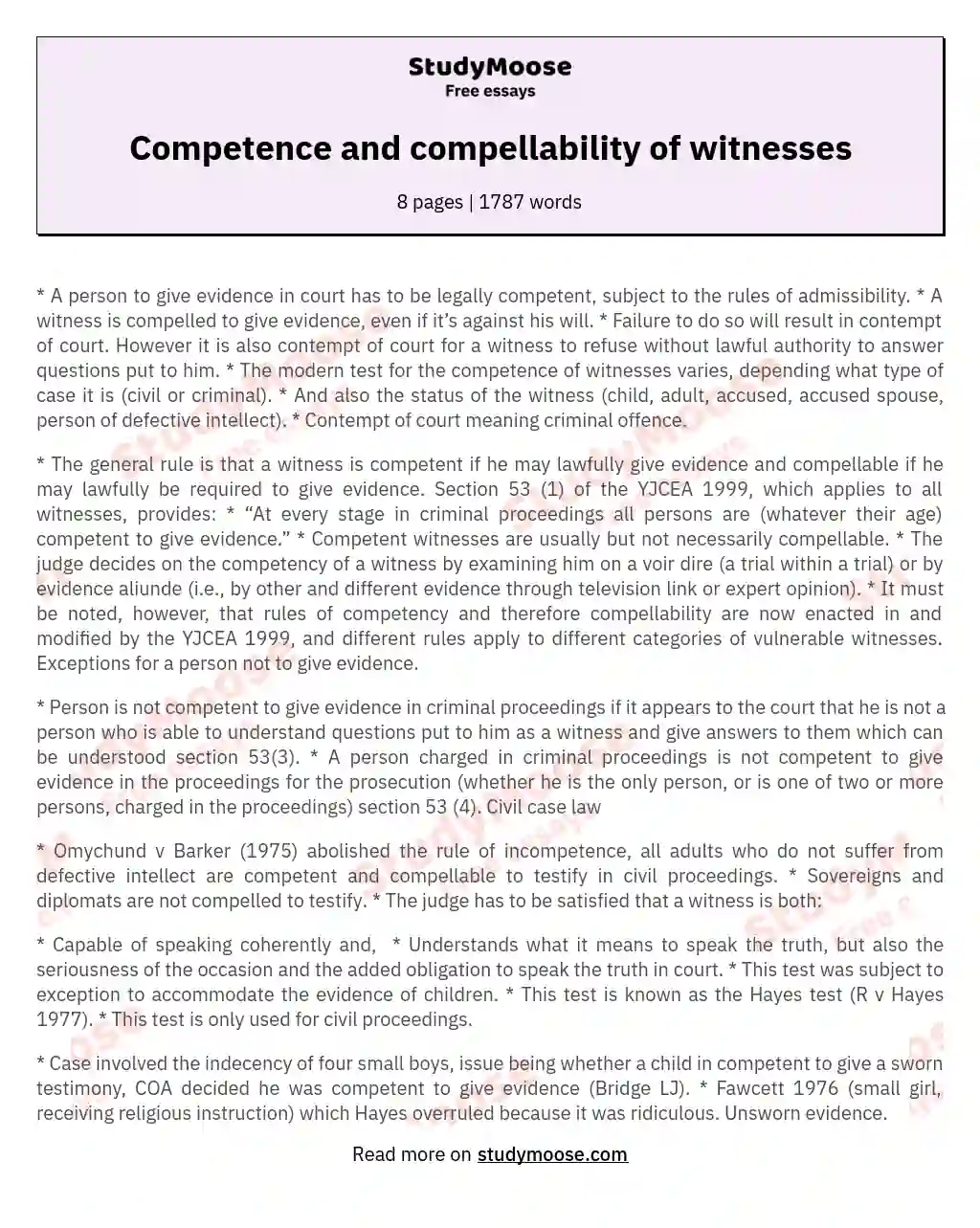 Competence and compellability of witnesses essay