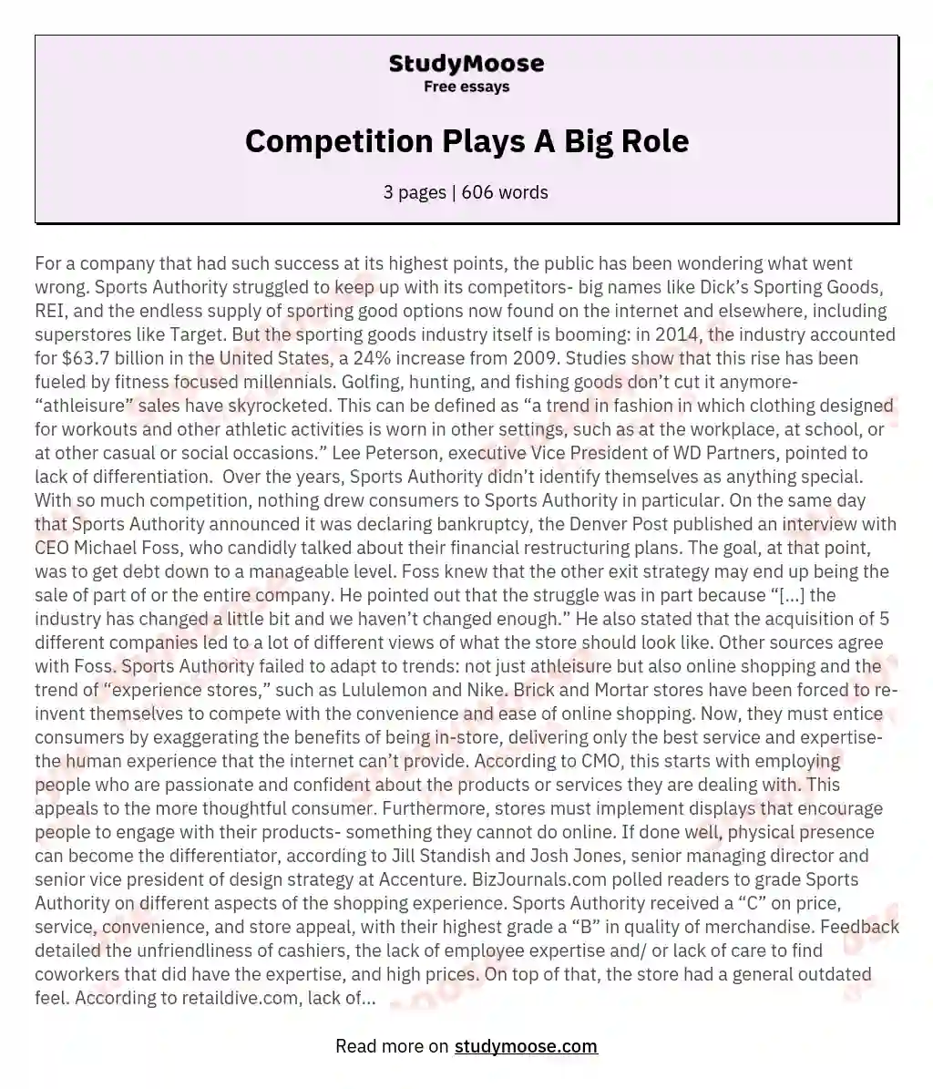 Competition Plays A Big Role essay