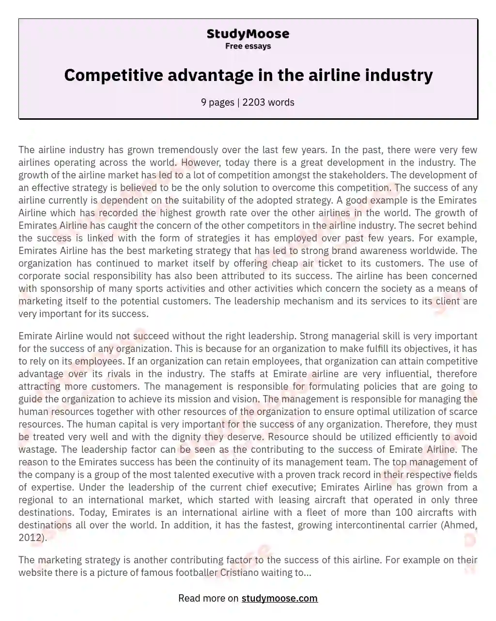 Competitive advantage in the airline industry