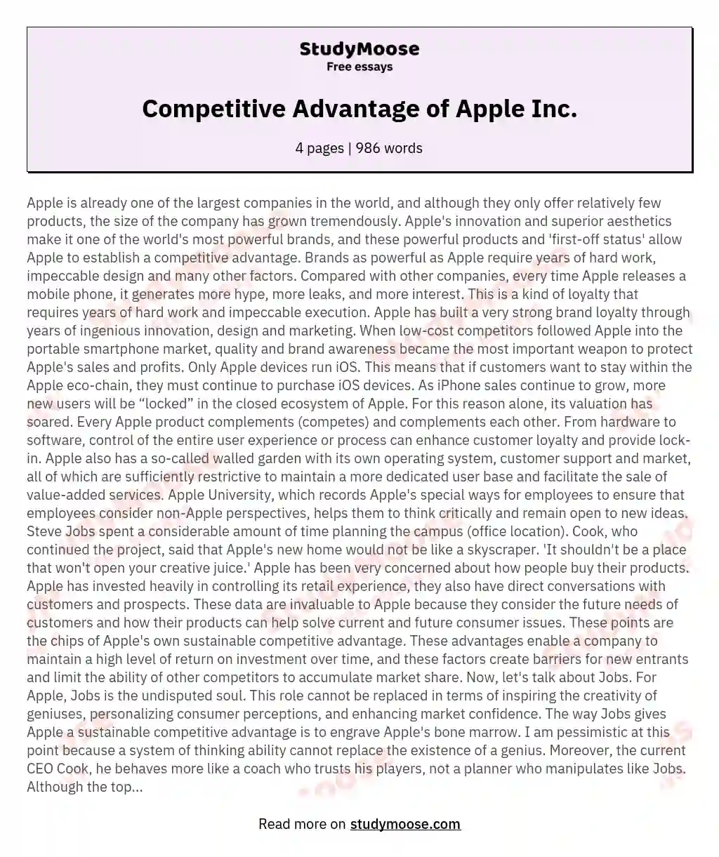 Competitive Advantage of Apple Inc. essay