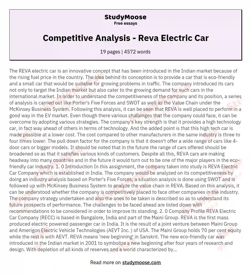 Competitive Analysis - Reva Electric Car