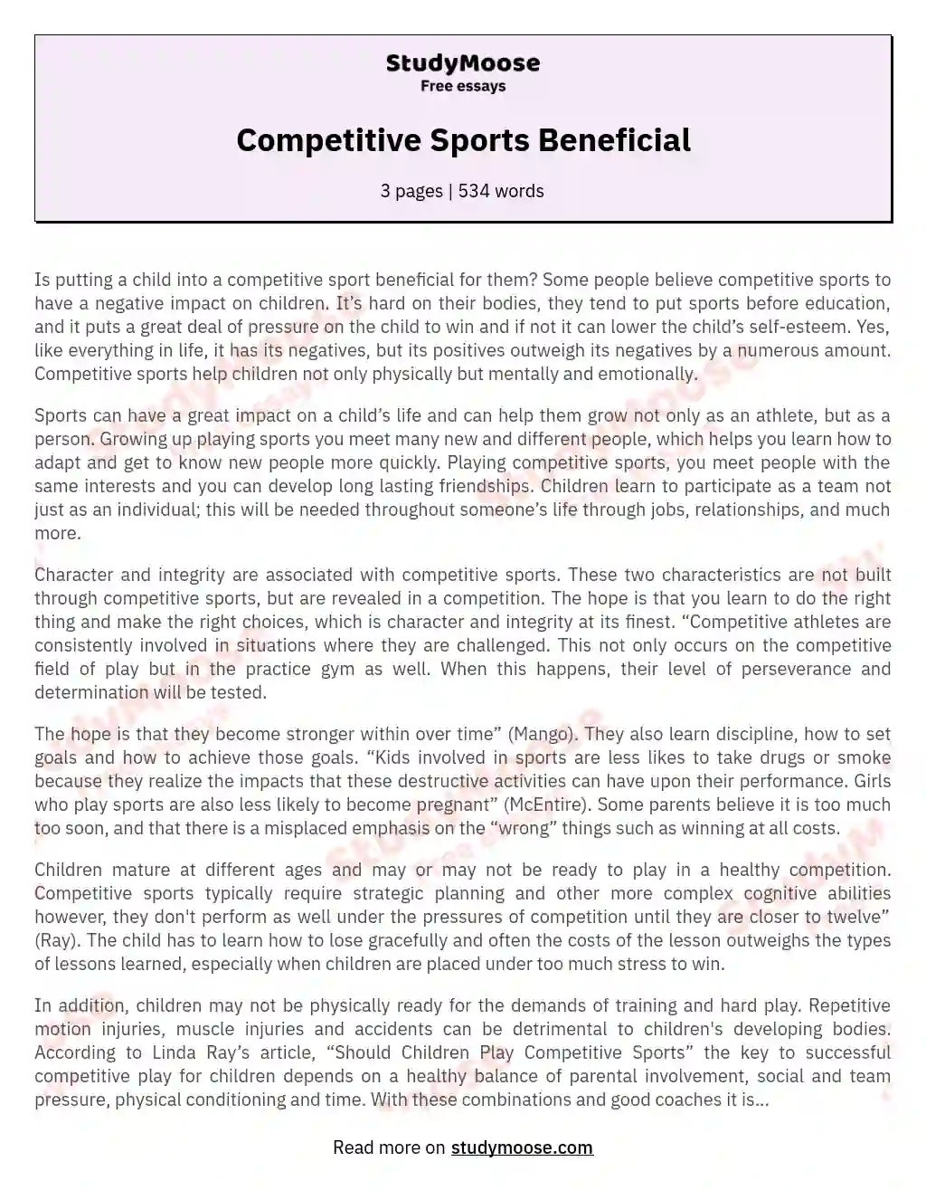 Competitive Sports Beneficial essay