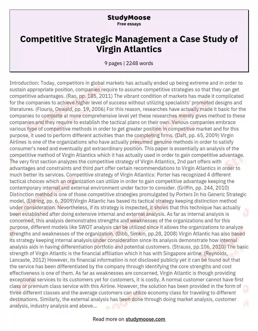 virgin atlantic competitor analysis