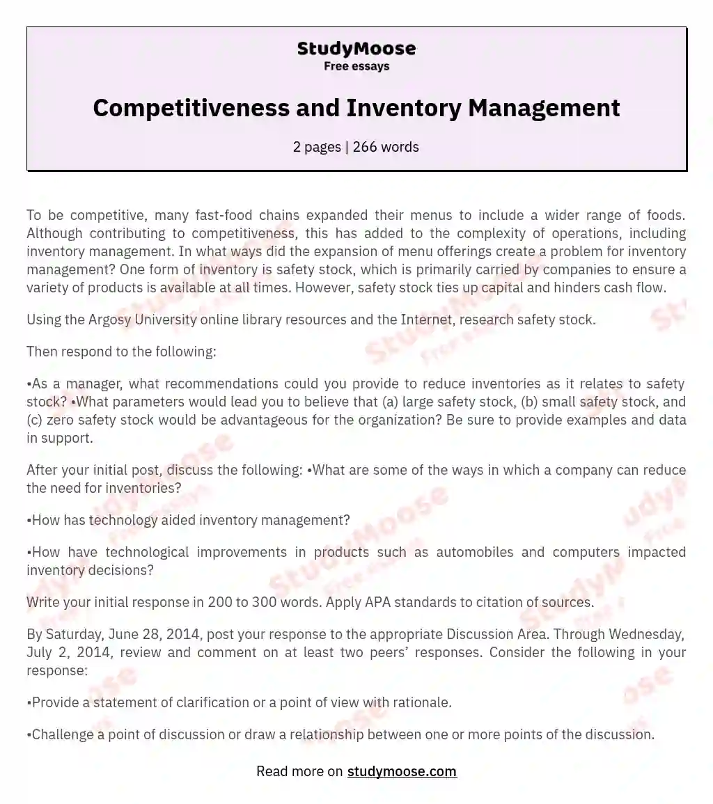 Competitiveness and Inventory Management essay