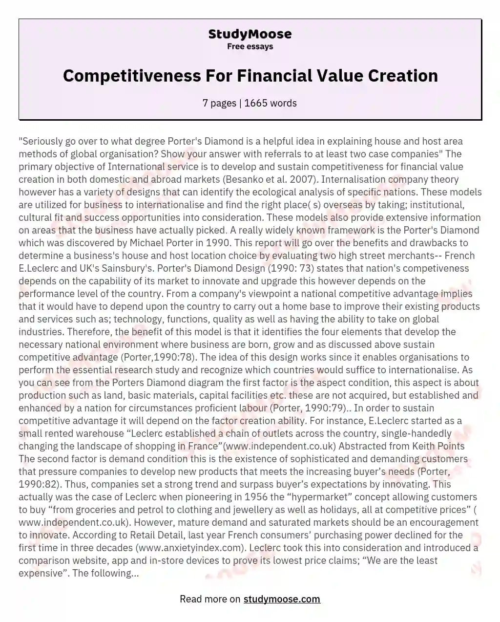 Competitiveness For Financial Value Creation essay
