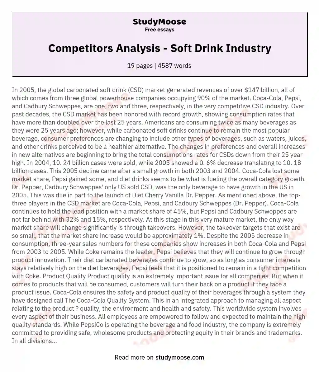 Competitors Analysis - Soft Drink Industry essay