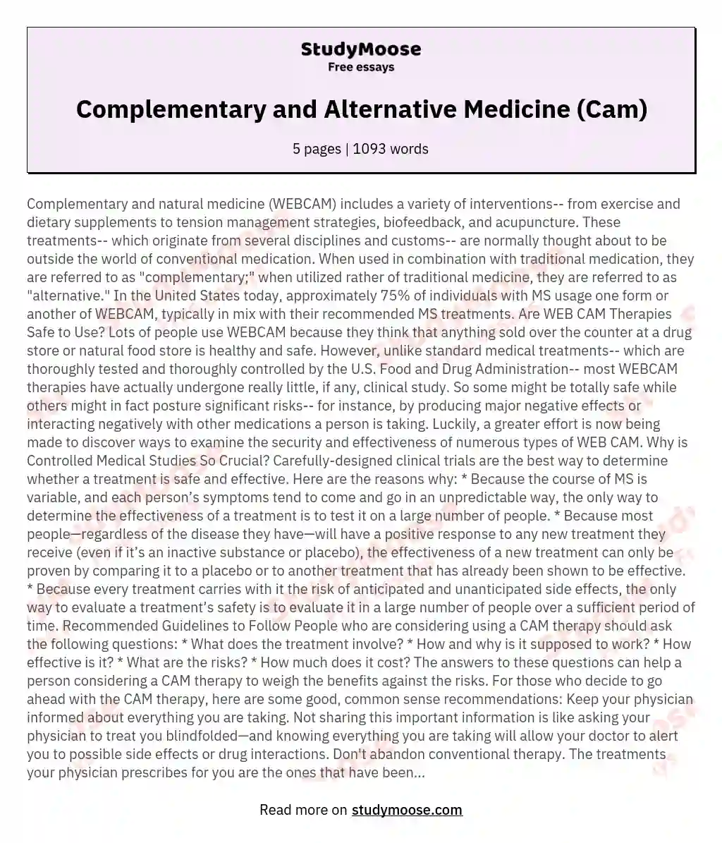 Complementary and Alternative Medicine (Cam)