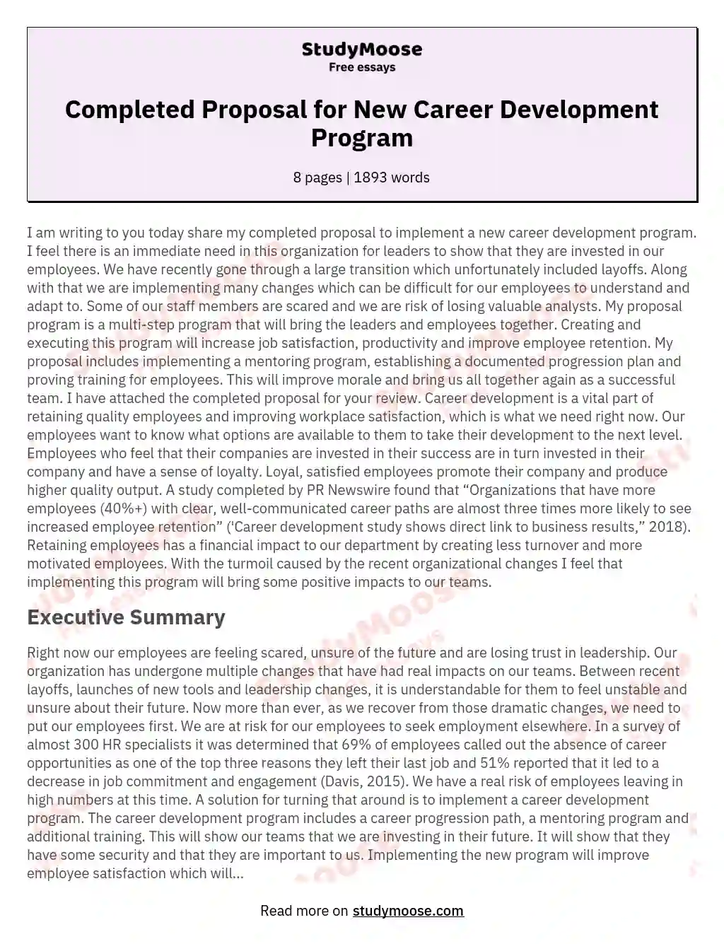 Completed Proposal for New Career Development Program essay