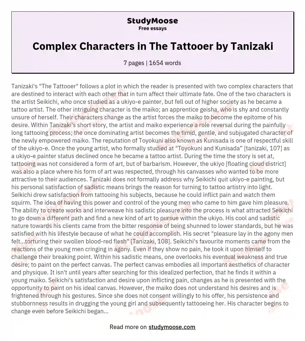 Complex Characters in The Tattooer by Tanizaki essay