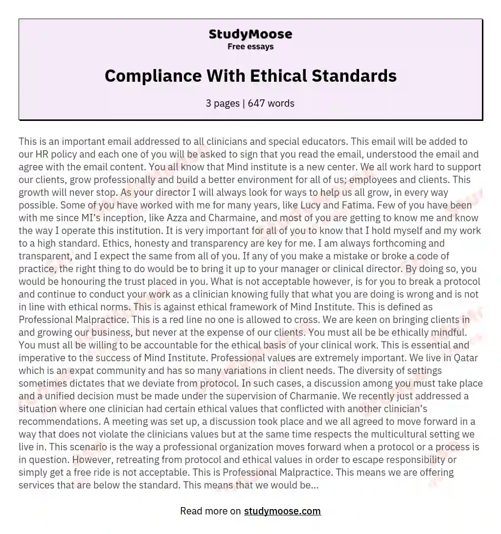 Compliance With Ethical Standards essay