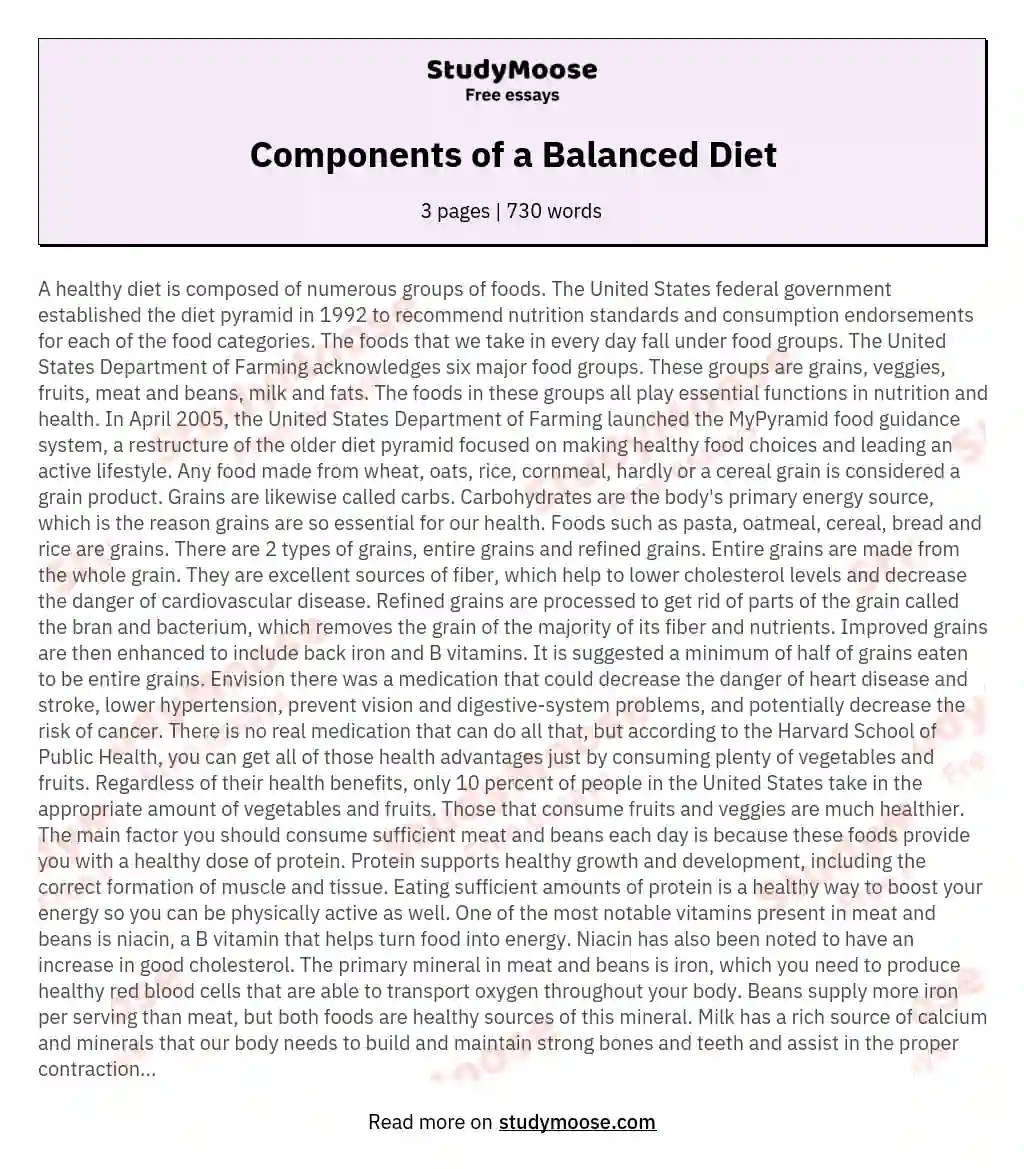 essay on balanced diet in 100 words