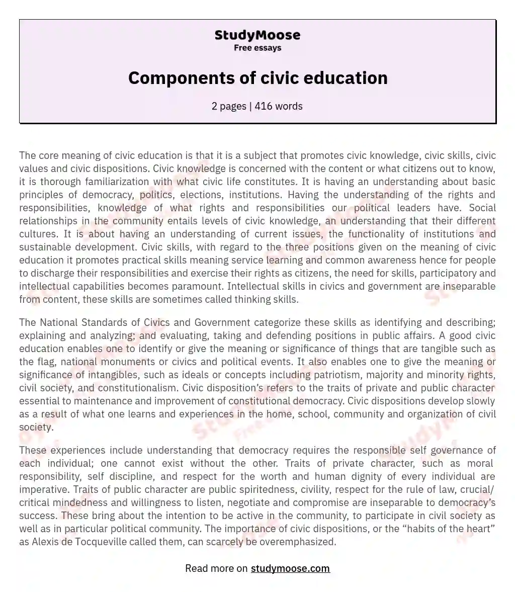 civic education essay and objective